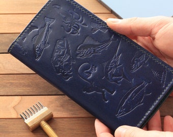 Ocean Concept Long Wallet, Iphone Wallet, Handmade Jacket Wallet ,Classic Men Wallet, Christmas Gift,Fisher Gift