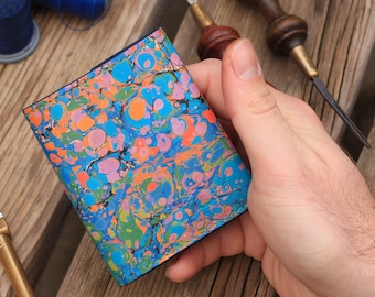 Colorful Leather Wallet, Marbling Art, Minimalist Wallet Unisex , Men Slim Wallet, Vegan Wallet Women