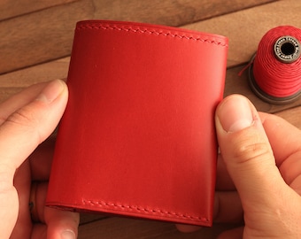 Red Mens Wallet, Italian Leather Wallet, Hand Stitched Wallet, Unisex Minimalist Wallet, Unisex Wallet, Vegtan Red Leather