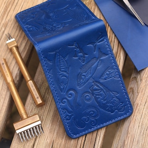 Cartera plegable Ocean Concept, cartera de cuero hanmade, cartera clásica para hombres, cartera hecha a mano para hombres, regalo de pescador imagen 1