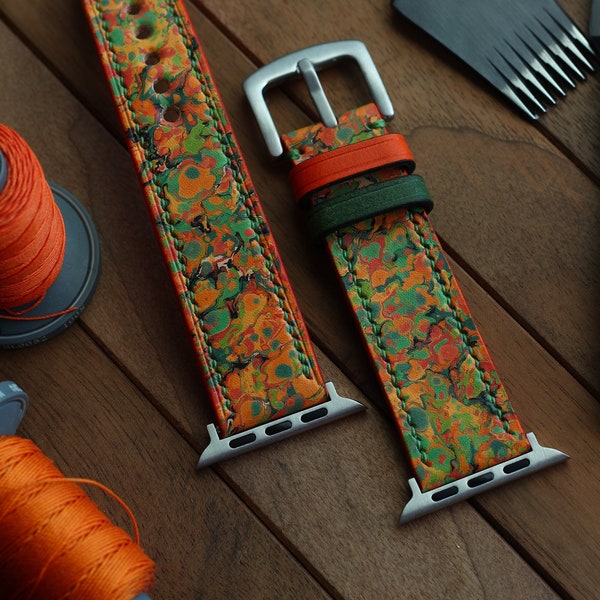 Unique Apple Watch Band, Marbled Leather Watch Band, Leather Apple Watch Band ,Handmade Leather Straps