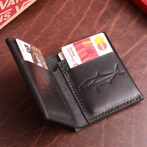Billetera de hombre negro, cartera unisex, cartera cosida a mano, cartera minimalista unisex, cartera de tarjeta de crédito de cuero