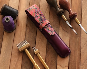 Fountain Pen Case , Single Pen, Luxury Pen Case, Marbled Leather, Unique Pen Case
