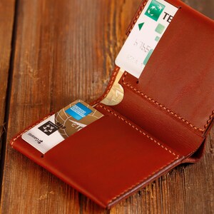Monedero vegano mujeres, monedero mujeres pequeñas, cartera de cuero delgado Bifold, cartera cosida a mano, tela de cuero vegano