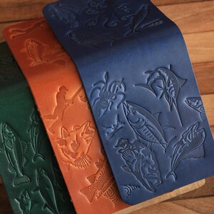 Cartera plegable Ocean Concept, cartera de cuero hanmade, cartera clásica para hombres, cartera hecha a mano para hombres, regalo de pescador imagen 3