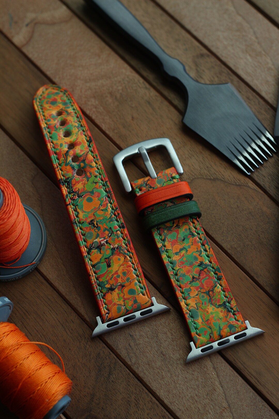 Unique Apple Watch Band Marbled Leather Watch Band Leather Etsy