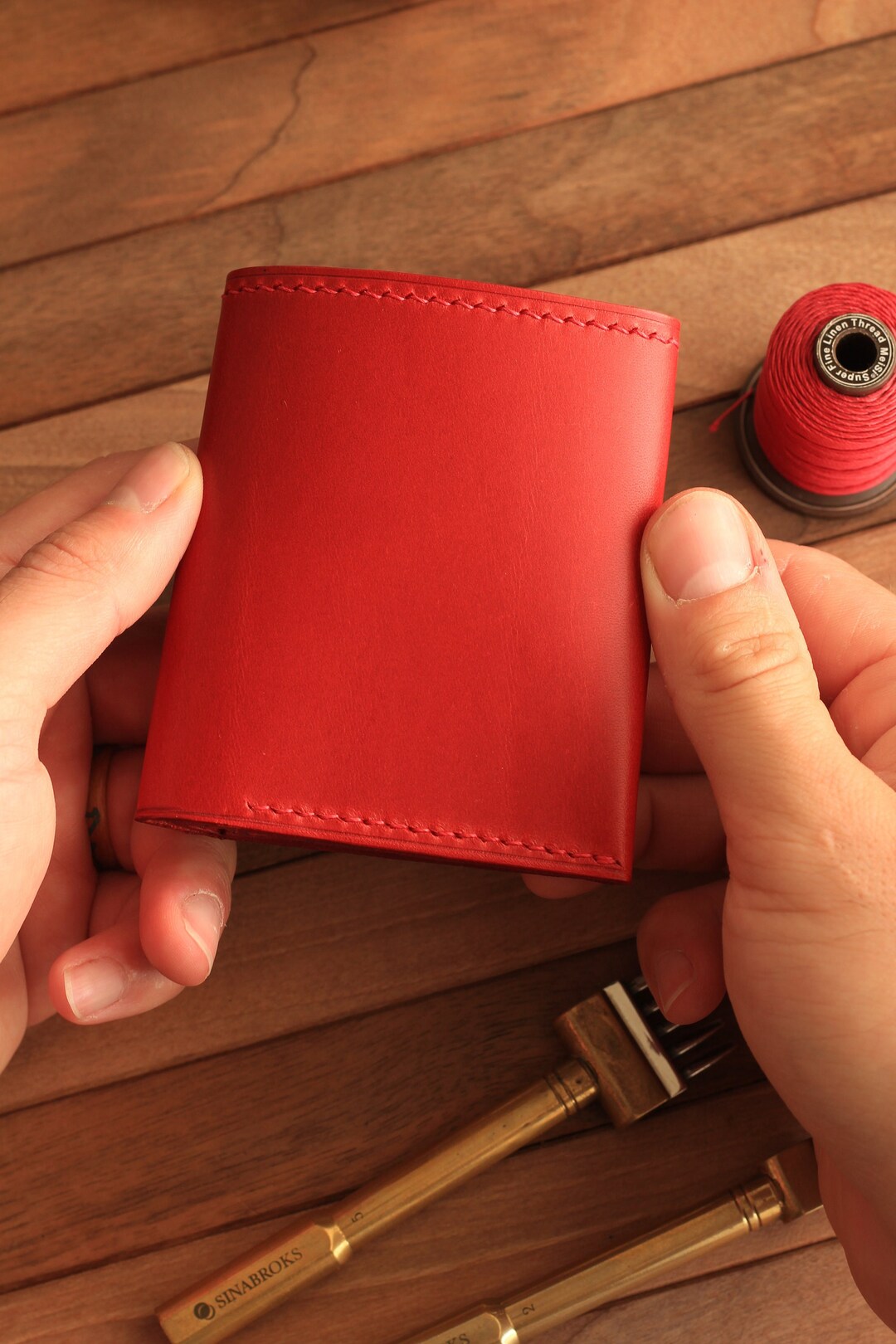 Red Mens Wallet, Italian Leather Wallet, Hand Stitched Wallet, Unisex Minimalist Wallet,unisex