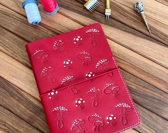 Funda de viaje con forma de hongo A5, funda de viaje de cuero, funda para cuaderno, funda con concepto de hongo