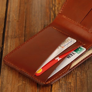 Cartera de cuero marrón para hombre, cartera plegable para hombre, cartera cosida a mano, cartera hecha a mano para hombres, regalo de Navidad