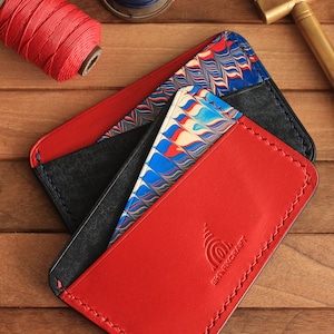 Leather Card Holder Wallet, Mens Credit Card Holder, Marbling Art, Ebru Art, Men Slim Wallet, Italian Leather