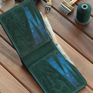 Cartera plegable Ocean Concept, cartera de cuero hanmade, cartera clásica para hombres, cartera hecha a mano para hombres, regalo de pescador imagen 6