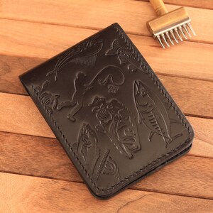 Cartera plegable Ocean Concept, cartera de cuero hanmade, cartera clásica para hombres, cartera hecha a mano para hombres, regalo de pescador imagen 8