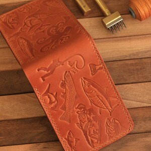 Cartera plegable Ocean Concept, cartera de cuero hanmade, cartera clásica para hombres, cartera hecha a mano para hombres, regalo de pescador imagen 5