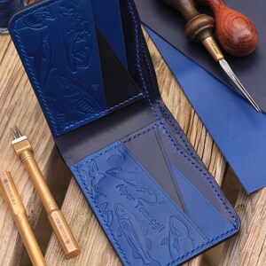Cartera plegable Ocean Concept, cartera de cuero hanmade, cartera clásica para hombres, cartera hecha a mano para hombres, regalo de pescador imagen 2