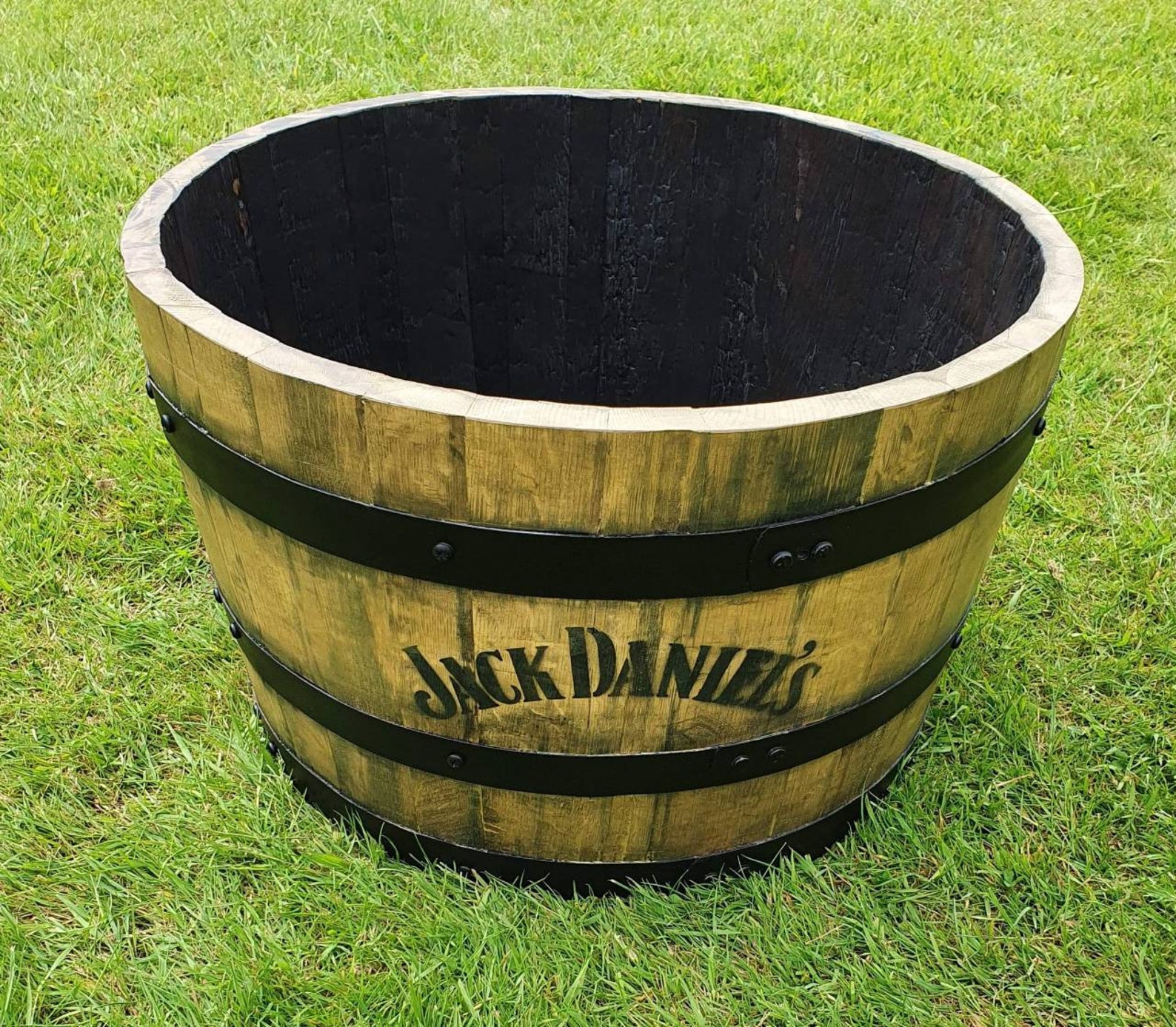 Whiskey Half Barrel Planter/Flower Pot With Jack Daniels Etsy