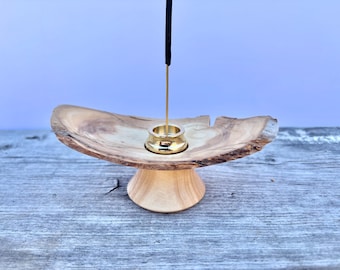Wood Turned cone or stick incense holder. Salvaged Wood
