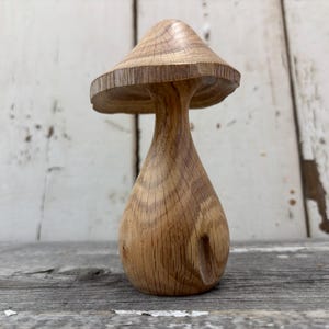 Hand Turned Wood Mushroom: Red Oak Decorative Sculpture