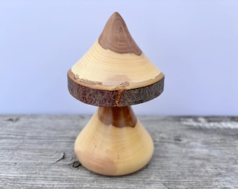 Wooden mushroom hand made from reclaimed wood