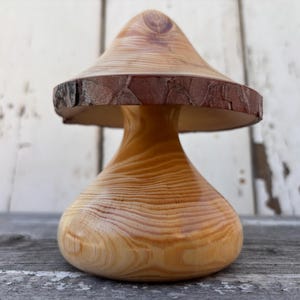 Wood Turned Mushroom: Ponderosa Pine Decorative Sculpture