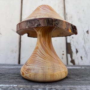 Wood Turned Mushroom: Ponderosa Pine Decorative Sculpture