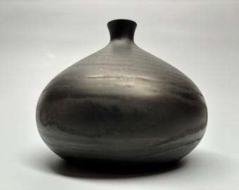 Black Wood Turned Vase: Rustic Dried Flower Twig Pot