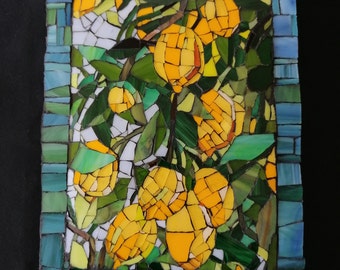 Tableau mosaïque avec un citronnier jaune pour la décoration murale