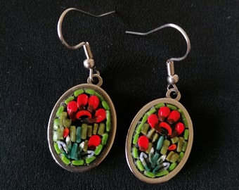 Boucles d'oreilles micro mosaïque coquelicots