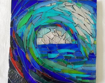Tableau mosaïque vague transparent multicolore pour exposer sur le chevalet mosaïque