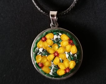 Micro mosaic jewelry with yellow flowers in circle shape