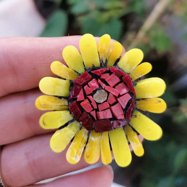 Aimant mosaïque de tournesol jaune pour accrocher sur le frigo