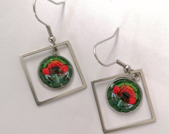 Micro mosaic poppy earrings