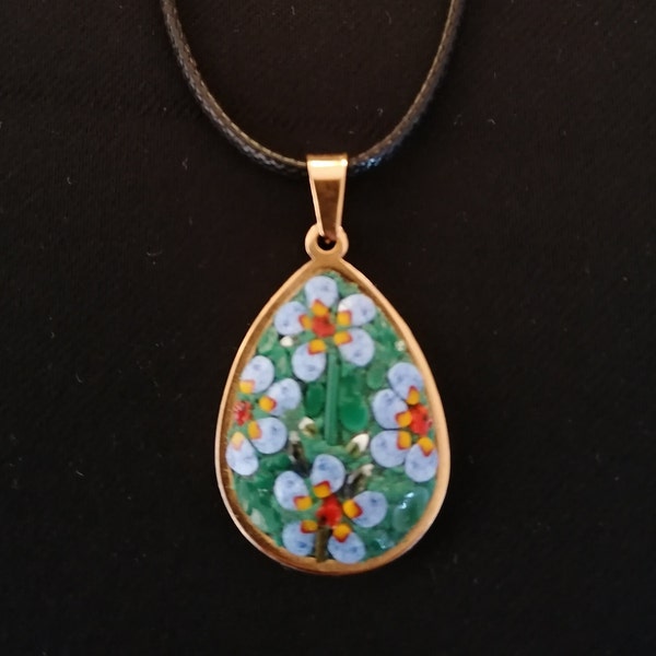 Micro mosaic pendant with assorted flowers