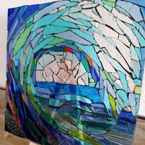 Tableau mosaïque vague transparent multicolore pour exposer sur le chevalet mosaïque image 8