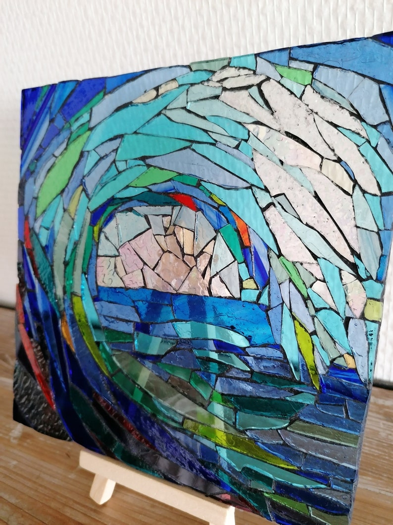 Tableau mosaïque vague transparent multicolore pour exposer sur le chevalet mosaïque image 8