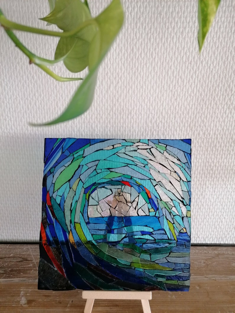 Tableau mosaïque vague transparent multicolore pour exposer sur le chevalet mosaïque image 9