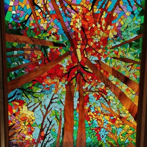 Multicolored mosaic painting of trees for wall decoration