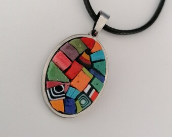 Pendentif micro mosaïque des fleurs multicolores