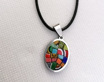 Micro mosaic pendant of multicolored flowers