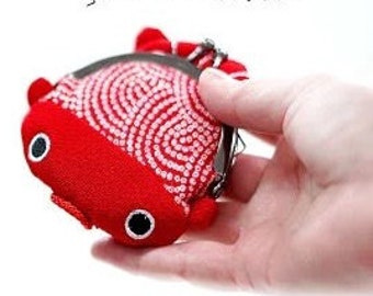 Japanese Goldfish Coin Purse made from Kimono Chirimen fabric.