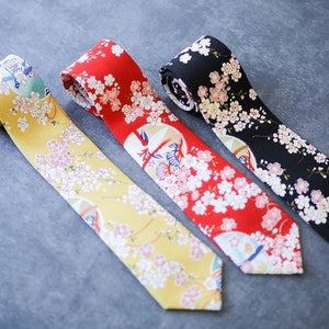 Japanese mens tie made form Kimono Chirimen fabric.