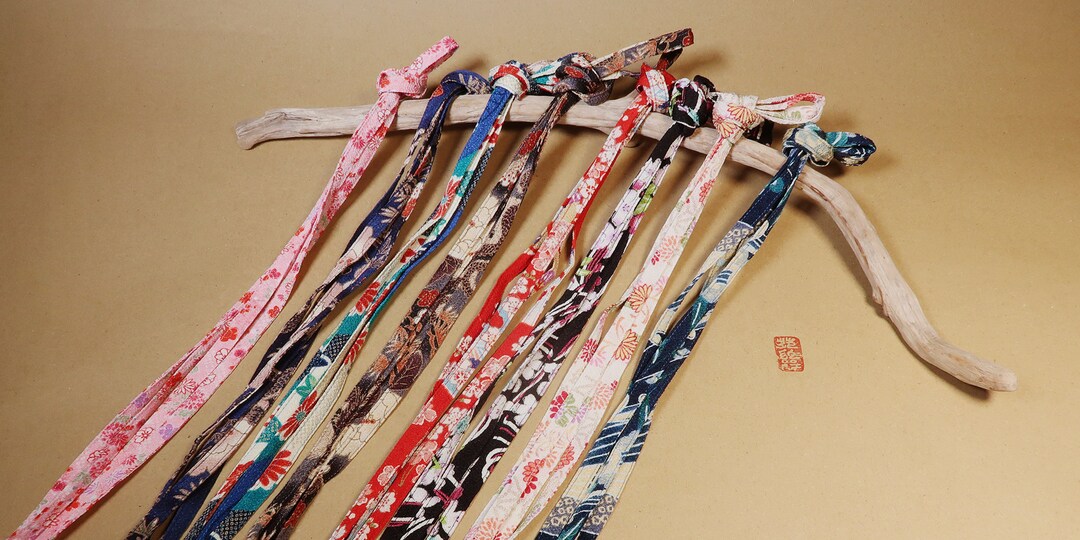 A Pair of Japanese Shoelaces Made of Kimono Chirimen Fabric. Etsy