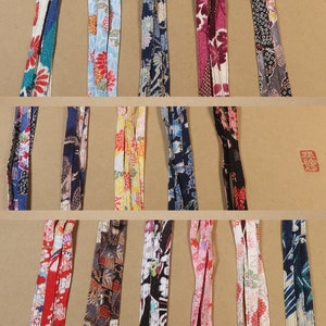 Japanese shoelaces made of Kimono chirimen fabric.
