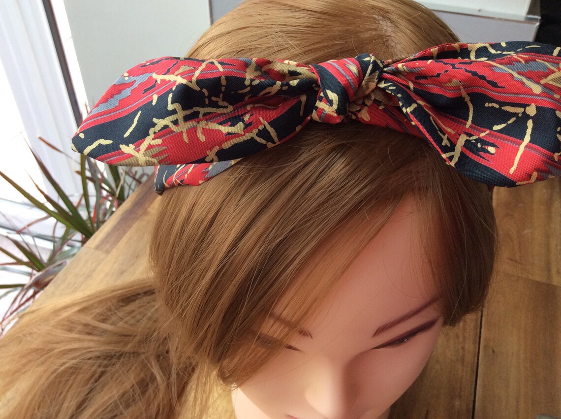 Thai silk headband with bow Handmade hairband Vintage 1980s Etsy