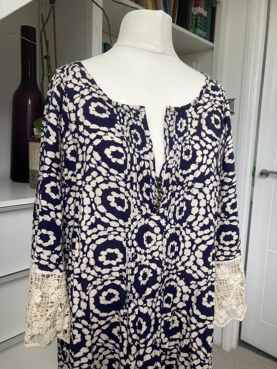 Vintage tunic/short dress in navy with crochet tr… - image 4