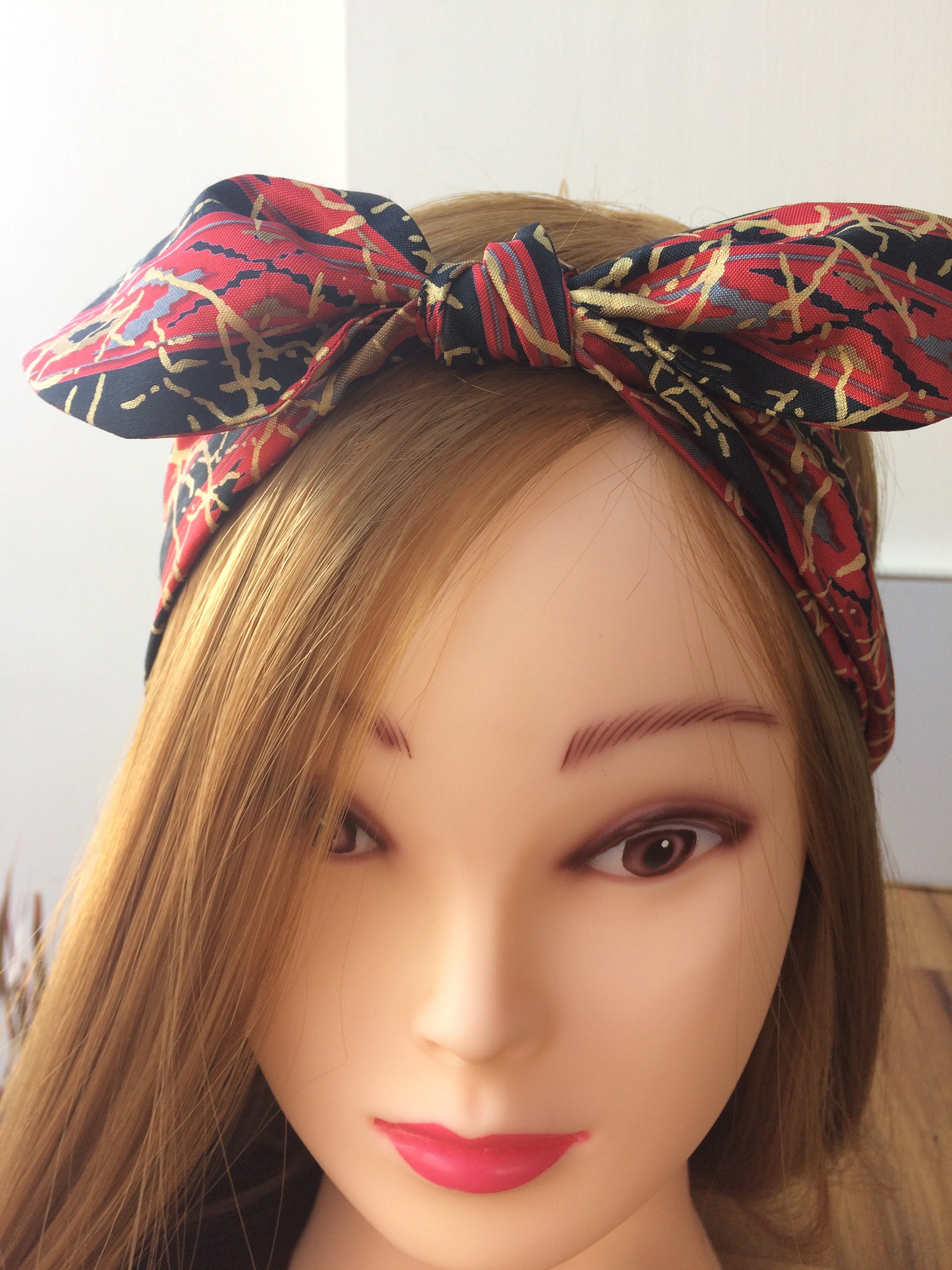 Thai silk headband with bow Handmade hairband Vintage 1980s Etsy