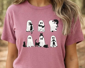 Ghost Cat T-Shirt: Retro Halloween Spooky Season Shirt