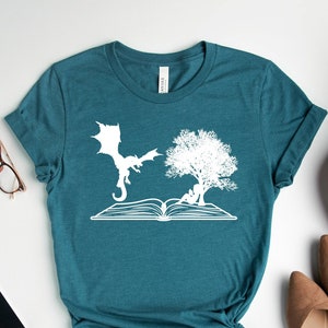 Girl and Dragon Book Shirt, Reading Book Shirt, Gift For Bookworms, Booksellers Gift, Fantastic Book Lover Tee,  Book Reader Gift, Fantastic