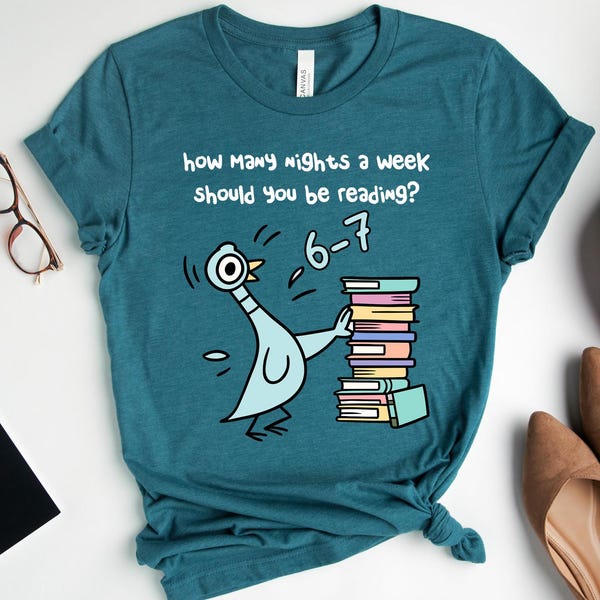 Pigeon 6-7 Reading Shirt, Book Lover Librarian Tee