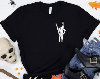 Skeleton Hand Rock On T-Shirt - Funny Halloween Tee