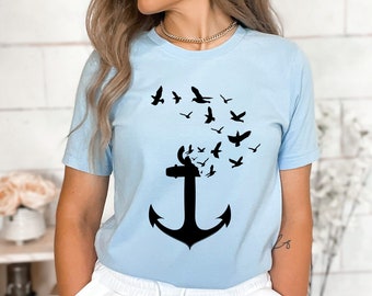 Anchor Shirt, Anchor Birds Shirt, Nautical Shirt, Beach Shirt, Summer Shirt, Captain Shirt, Nautical T-shirt, Anchor Tshirt, Gift For Sailor